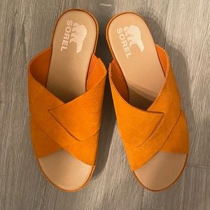 Sorel Womens Orange Cameron flat-form mule platform sandals